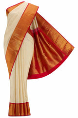 Pure Silk Pure Zari Off White Dual Tone Kanchipuram Saree