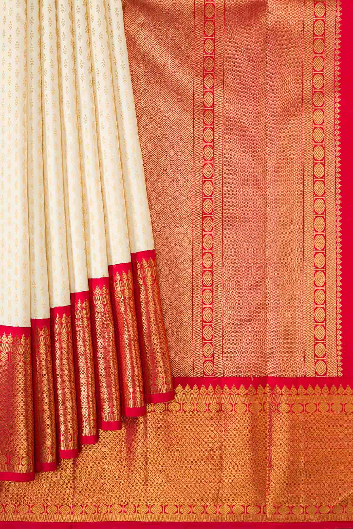 Pure Silk Pure Zari Off White Dual Tone Kanchipuram Saree
